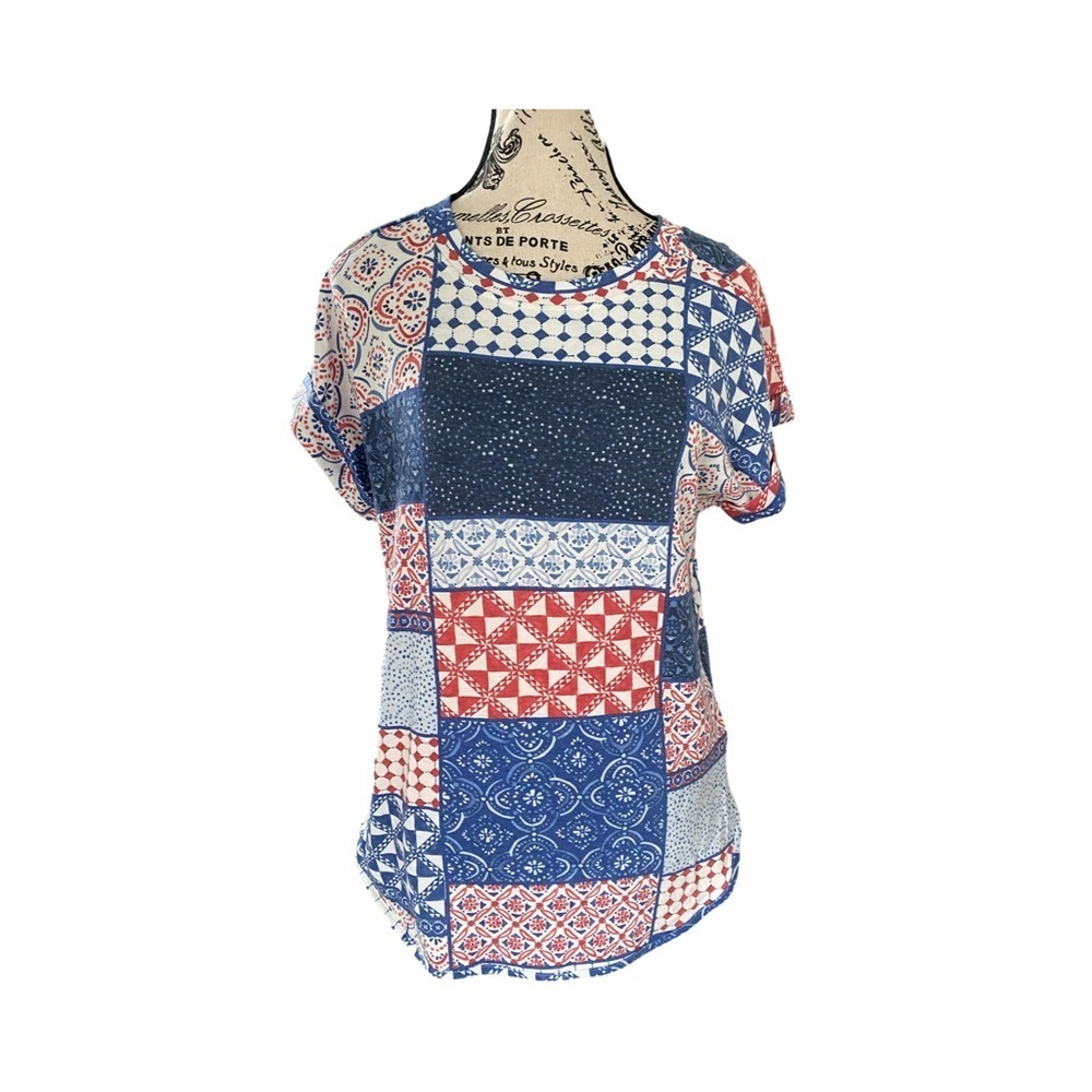 Cupio Short Sleeve Patchwork Paisley Print Women's Top NWT Size S
